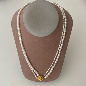 Fresh Water Pearl Necklace Double Strands Mixed Sized 25” Silver Clasp